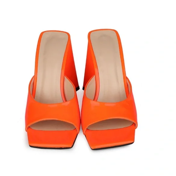 Women FLARE BLOCK Heel Pumps Vintage Retro Slide Sandal Shoes Size 34EUR 4US - Picture 6 of 14